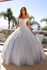 Nox Anabel 1352-H Floral Applique Off the Shoulder Quinceanera or Prom Gown