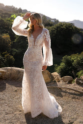 Nox Anabel JE-1009L Boho Style Fitted Lace Wedding Gown