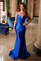Nox Anabel 1588-A Stretch Satin Fitted Formal Prom Gown