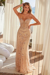 Nox Anabel R-1695 Sweetheart Strapless Sequin and Beaded Applique Prom Dress
