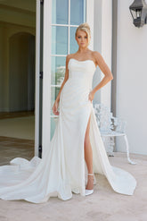 Nox Anabel JW-1035 Minimalist Strapless Pleated Bodice Wedding Gown