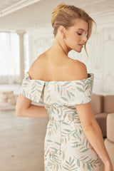 Nox Anabel MJ134 Off-The-Shoulder Jacquard Leaf Pattern Mother of the Bride Dress