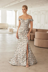Nox Anabel MJ142 Floral Jacquard Mermaid Mother's Gown With Sweep Train