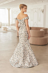 Nox Anabel MJ142 Floral Jacquard Mermaid Mother's Gown With Sweep Train