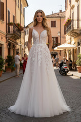 Nox Anabel JE1072L Lace A-line Bridal Gown With Chapel Train