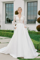 Nox Anabel JE1078 Long Sleeve Lace And Satin Bridal Gown