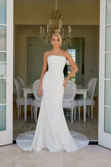 Nox Anabel JE1084 Classic Stretch Satin Bridal Gown With Pleating And Train
