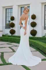 Nox Anabel JW1047 Fitted Satin Cowl Neck Bridal Gown With Chapel Train