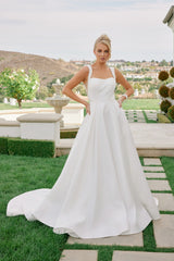 Nox Anabel JW1048 Satin Minimalist Bridal Gown With Chapel Train