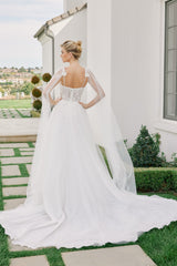 Nox Anabel JW1052 A-Line Tulle Bridal Gown With Floating Sleeves