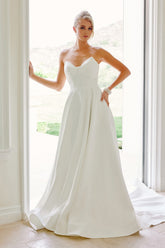 Nox Anabel JW1053 Satin Wedding Gown With Peaked Neckline