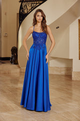 Nox Anabel A1725 Stretch Satin Prom Gown With Lace-up Back