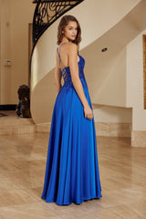 Nox Anabel A1725 Stretch Satin Prom Gown With Lace-up Back