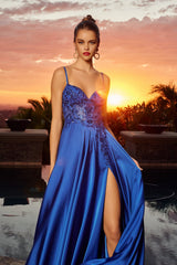 Nox Anabel A1748 Fitted Stretch Satin Prom Gown With Illusion Bodice