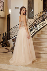 Nox Anabel F1726 Floor Length Shimmer Tulle Prom Gown With Corset Back