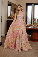 Nox Anabel G1790 Long Tulle Flower Ball Prom Gown With Lace Up Back