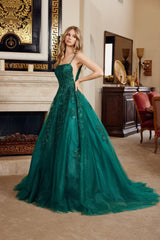 Nox Anabel H1880 Shimmer Tulle Ball Prom Gown With Illusion Cut-outs and Court Train