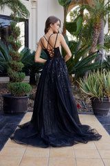Nox Anabel H1885 Fit and Flare Tulle Prom Gown With Embroidery and Court Train