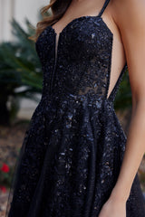 Nox Anabel H1885 Fit and Flare Tulle Prom Gown With Embroidery and Court Train