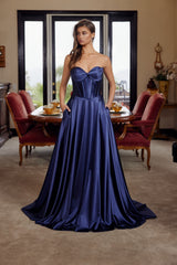 Nox Anabel K1735 Floor Length Satin Strapless Prom Gown With Lace-up Back