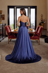 Nox Anabel K1735 Floor Length Satin Strapless Prom Gown With Lace-up Back