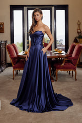 Nox Anabel K1735 Floor Length Satin Strapless Prom Gown With Lace-up Back