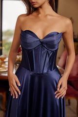 Nox Anabel K1735 Floor Length Satin Strapless Prom Gown With Lace-up Back