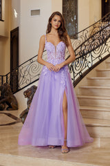 Nox Anabel R1824 Shimmer Tulle Long Prom Gown With Embroidered Bodice