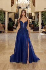 Nox Anabel R1824 Shimmer Tulle Long Prom Gown With Embroidered Bodice