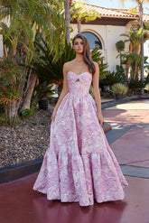Nox Anabel T1923 Floor Length Strapless Jacquard Floral Prom or Ball Gown