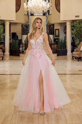 Nox Anabel Y1799 Shimmer Tulle Flower Accented Prom Ball Gown
