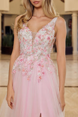 Nox Anabel Y1799 Shimmer Tulle Flower Accented Prom Ball Gown