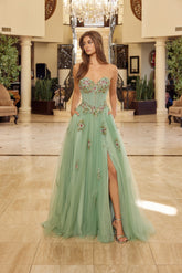 Nox Anabel Y1803 Strapless Floral Embroidered Tulle Prom Or Ball Gown