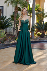 Nox Anabel Y1808 Satin Prom Gown, Beaded Sweetheart Bustline and Pockets