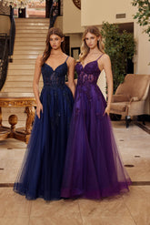 Nox Anabel Q1778 Long Fit and Flare Tulle Prom Gown With Lace-up Back