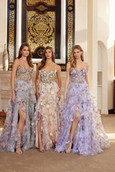 Nox Anabel G1783 Organza Floral Print Layered Prom Gown With Corset