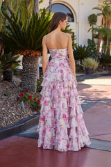 Nox Anabel Q1777 Layered Chiffon Floral Print Prom Gown