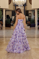 Nox Anabel Q1777 Layered Chiffon Floral Print Prom Gown