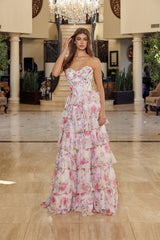 Nox Anabel Q1779 Layered Floral Print Chiffon Prom Or Ball Gown