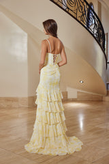 Nox Anabel T1863 Layered Chiffon Floral Print Prom Gown With Lace-up Back