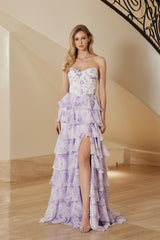 Nox Anabel T1865 Chiffon Print Layered Ruffle Prom Or Ball Gown