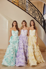Nox Anabel T1865 Chiffon Print Layered Ruffle Prom Or Ball Gown