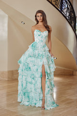 Nox Anabel T1865 Chiffon Print Layered Ruffle Prom Or Ball Gown