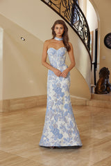 Nox Anabel T1922 Long Floral Pattern Trumpet Style Prom Gown With Lace-up Back