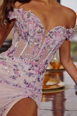 Nox Anabel C1829 Embroidered Off-The-Shoulder Prom Gown