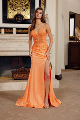 Nox Anabel H1875 Glitter Stretch Satin Prom Gown With Lacing and Train