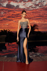 Nox Anabel L1771 Satin & Mesh Prom Gown With Silver Beading