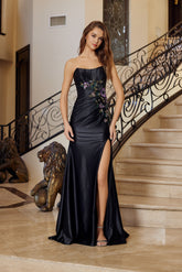 Nox Anabel T1855 Floral Embroidered Satin Formal Prom Gown