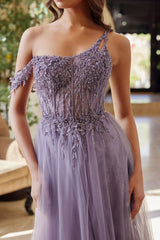 Nox Anabel F1567-1 Full Shimmer Tulle Prom Gown With Floral Pattern Beading