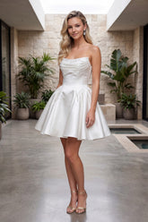 Nox Anabel R7068W Strapless Pleated Satin Mini Informal Wedding Dress
